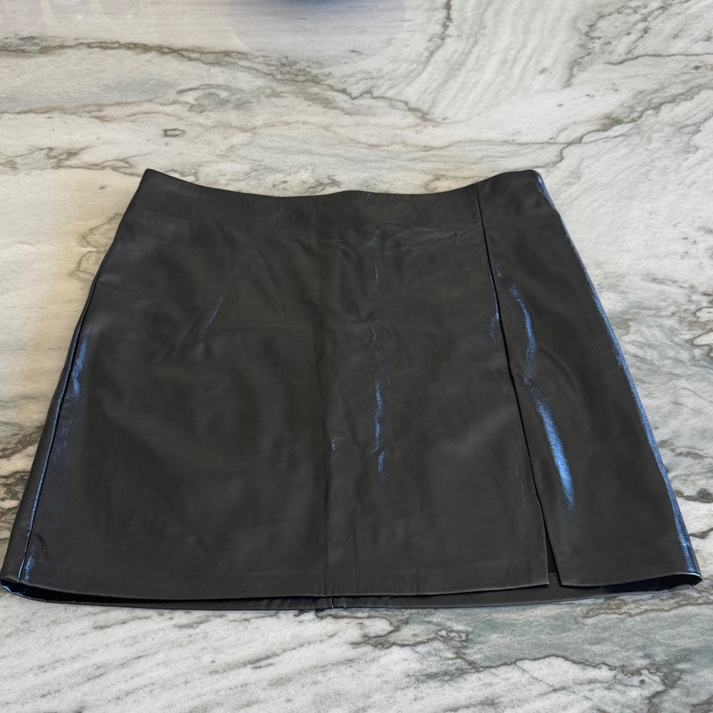 Topshop Black Faux Leather Mini Skirt with Front Slit